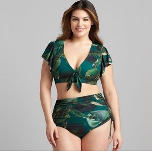 Lane Bryant Size 16 Botanical Palm High Waisted Convertible Swim Brief.